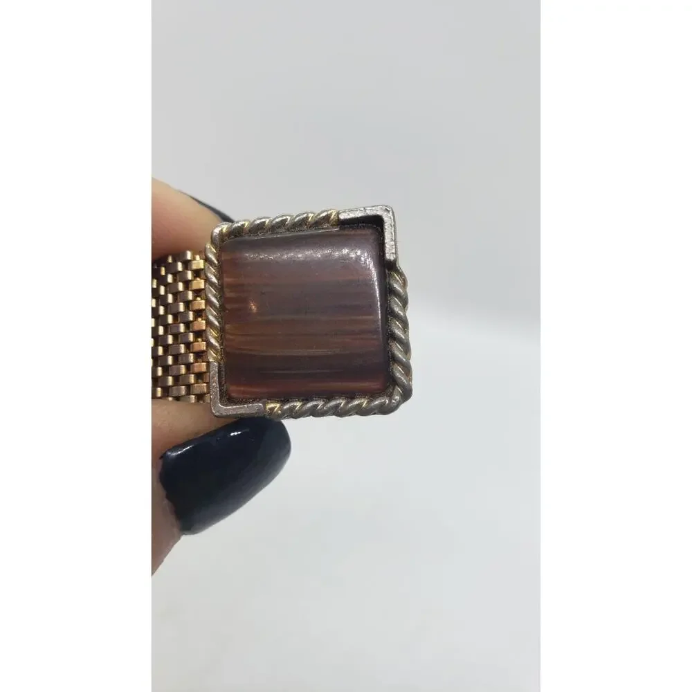 Vintage Cufflinks 1950 Mesh Wrap Gold Plated Lucite Faux Wood Tie Bar Cuff Links